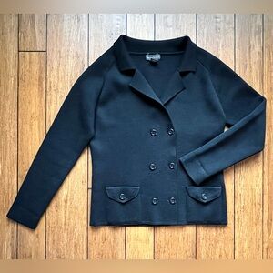 Banana Republic Black Double-Breasted Knit Blazer 100% Merino Wool Size M